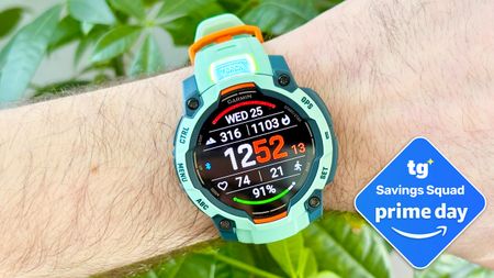 Close-up of the Garmin Instinct 3 on the writer's wrist