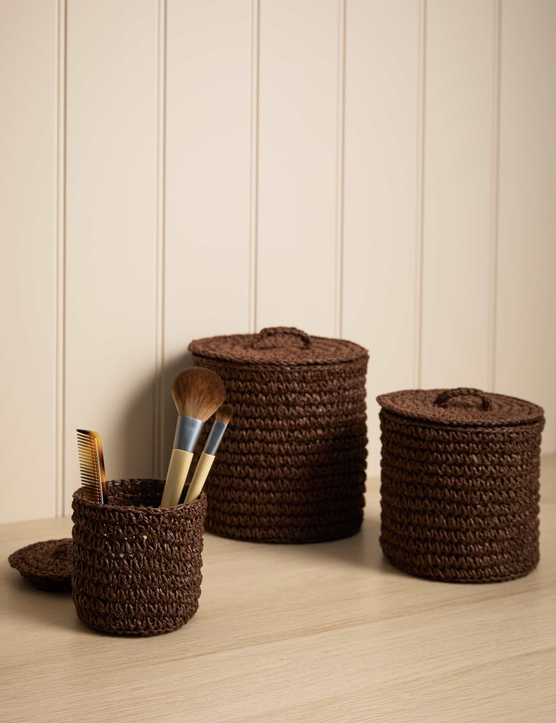 Set of 3 Raffia Small Lidded Pots