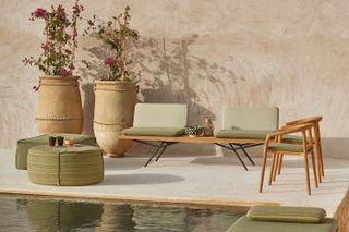 garden color schemes: neutrals and sage Go Modern furniture and pots