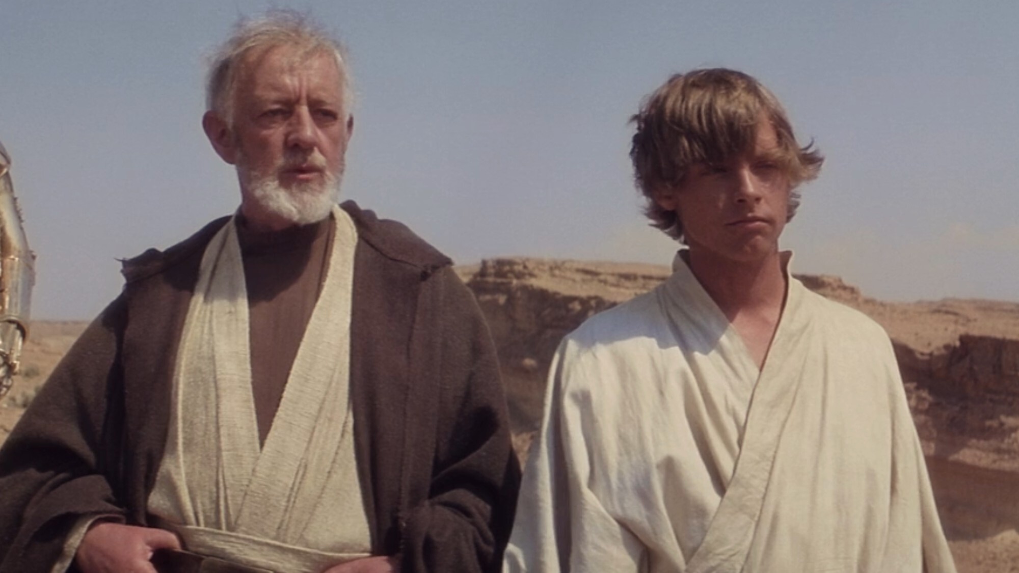 Ben Kenobi and Luke Skywalker in Star Wars: A New Hope.