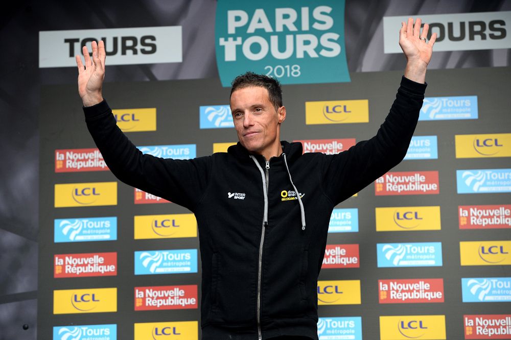 Sylvan Chavanel on stage after his last race at Paris-Tours
