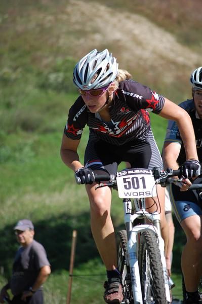 Elite women's series leader Abby Strigel (Trek Stores of Madison) storms up a climb at Treadfest 2010.