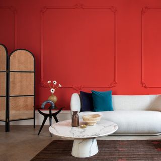 Living room with bright red walls