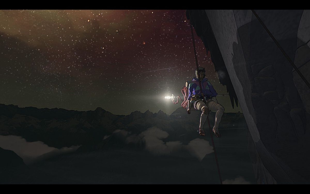 A woman hangs on the edge of a steep cliff