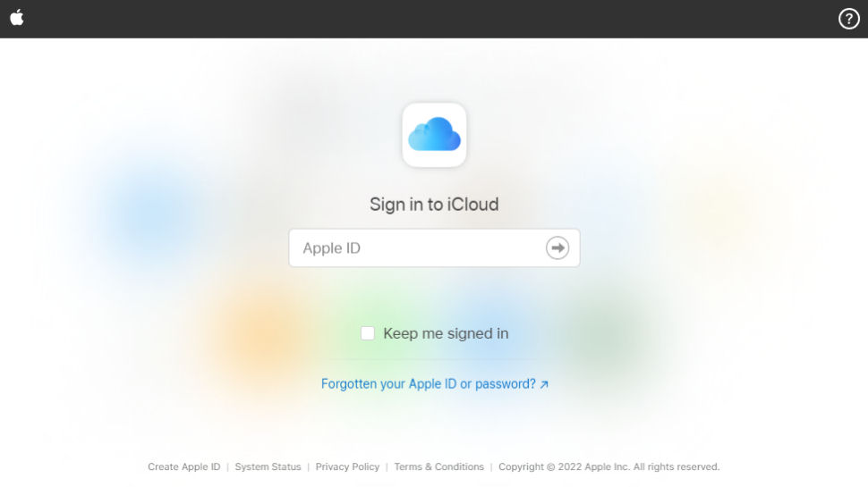 Website screenshot of iCloud