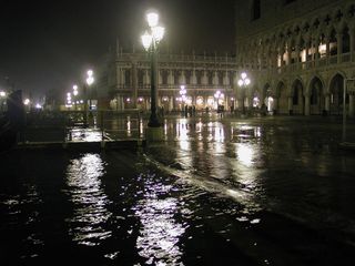 High waters flood a piazza in Venice