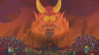 Satan yelling at the people in Hell in South Park.