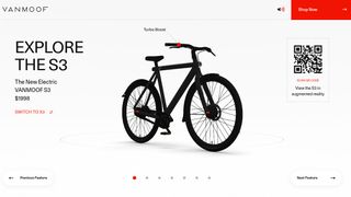 VanMoof homepage featuring image of bicycle