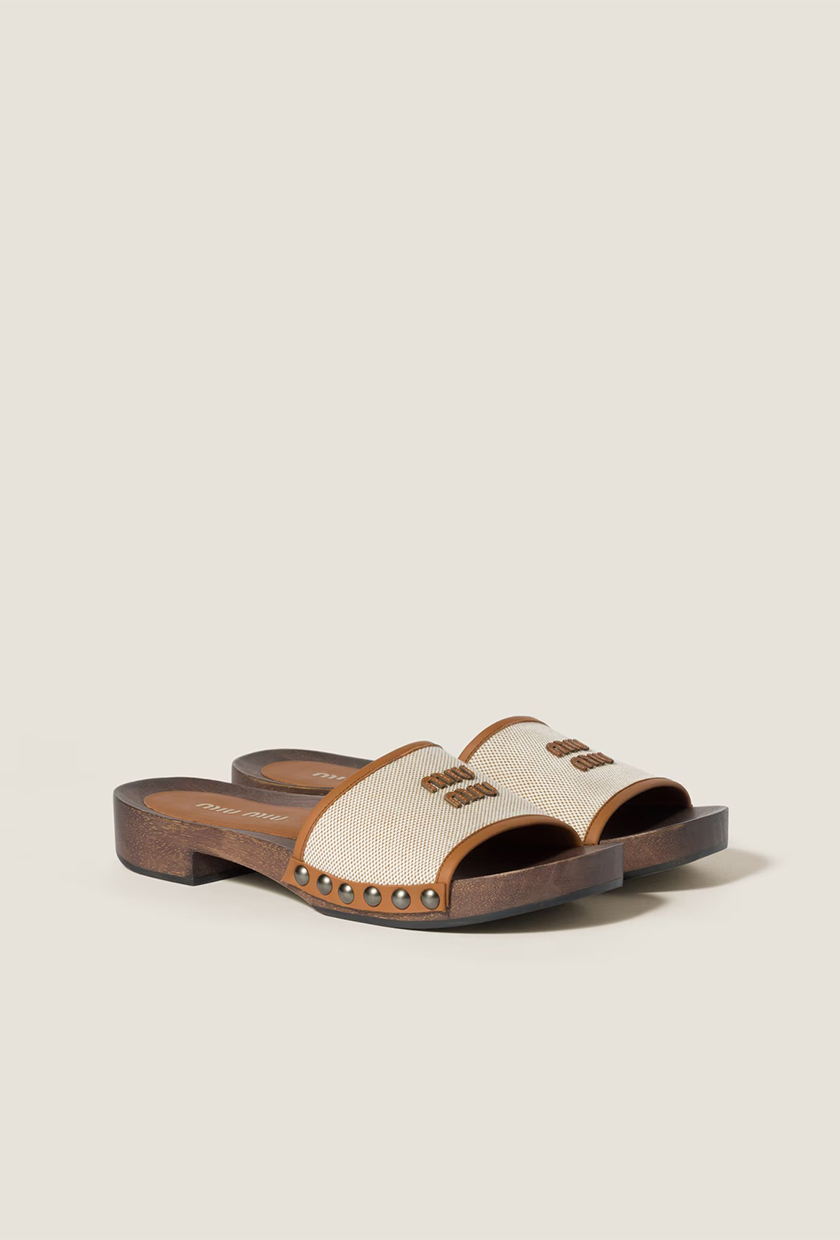 Miu Miu, Canvas and Leather Clogs