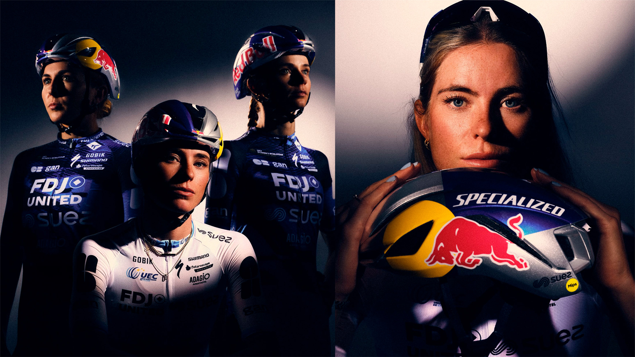 FDJ United-Suez with Red Bull helmets