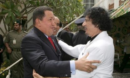 Longtime buddies Venezuelan President Hugo Chavez and Libyan leader Moammar Gadhafi may be be reunited with Chavez as a mediator for Libya's civil negotiations. 
