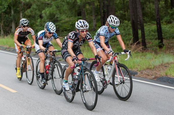 The four riders left in the women's break.