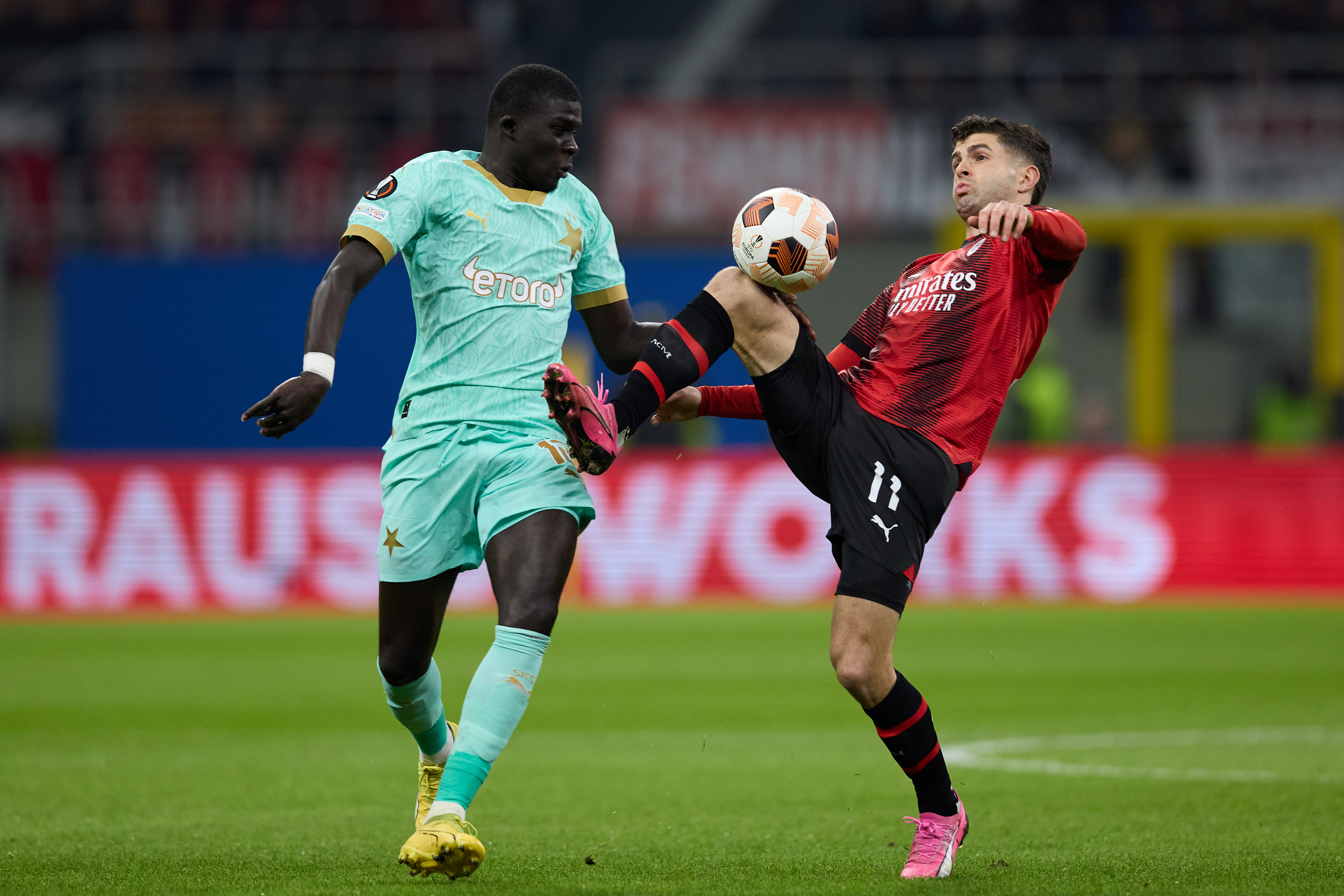 Malick Diouf in action against AC Milan in the Europa League last season