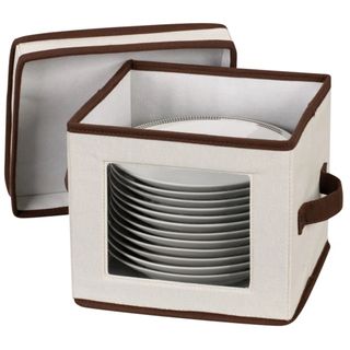 plate storage in fabric boxes, zipped lid