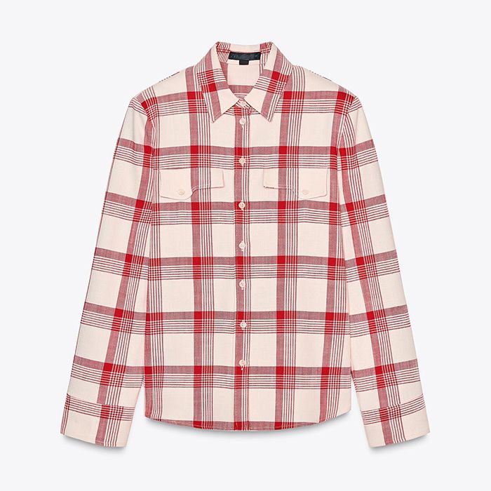 ZARA, Plaid Shoulder Pad Shirt Zw Collection