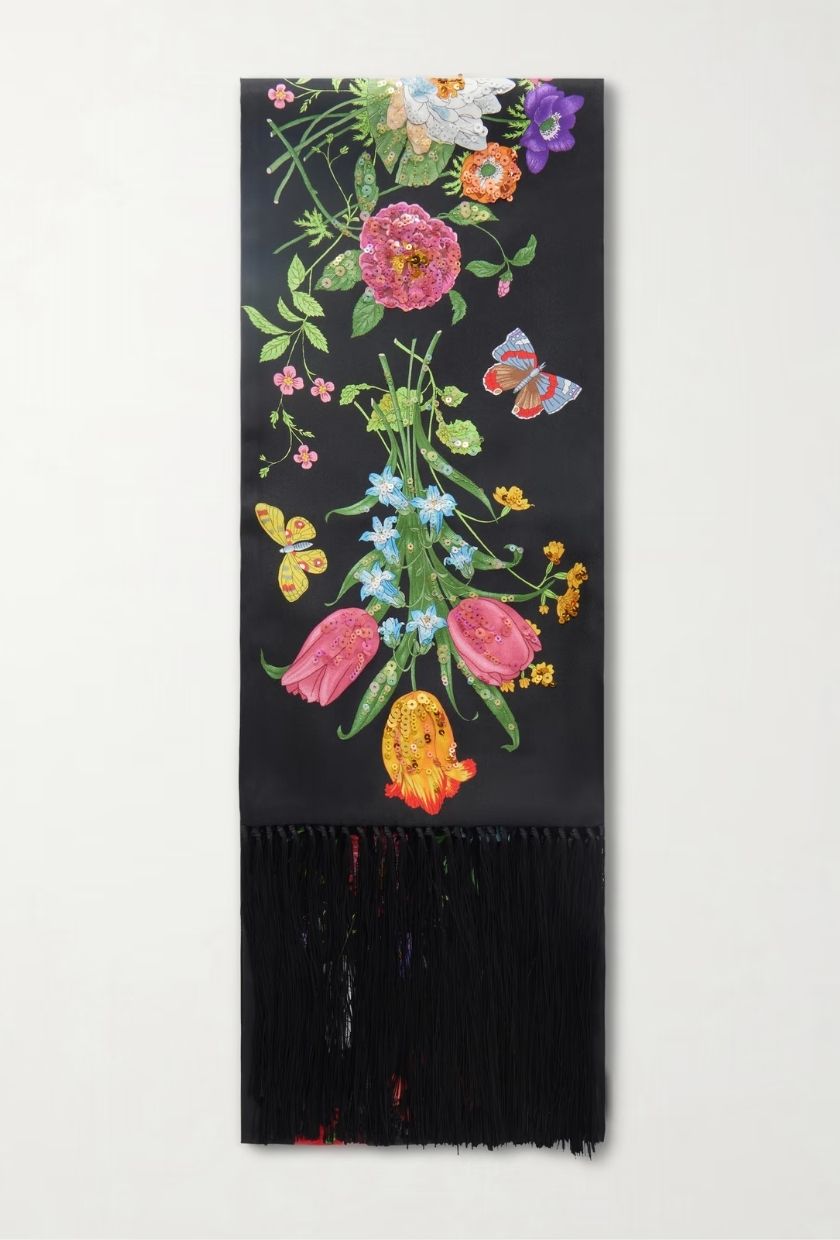 GUCCI, Fringed Silk-Twill Scarf