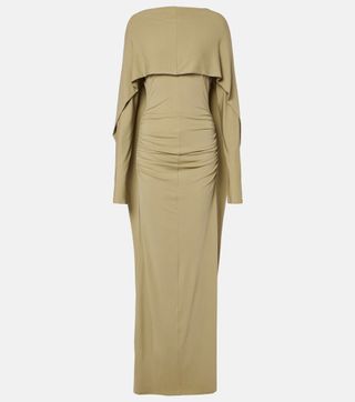 Malena Caped Ruched Jersey Maxi Dress