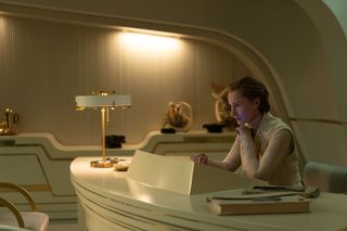 Genevieve Reilly as Mon Mothma plotting in Andor season 2.