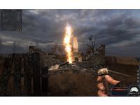 Small flickering flames turn into a column of fire after the steel screw attack.
