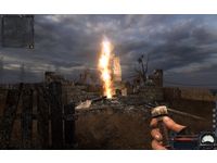 Small flickering flames turn into a column of fire after the steel screw attack.