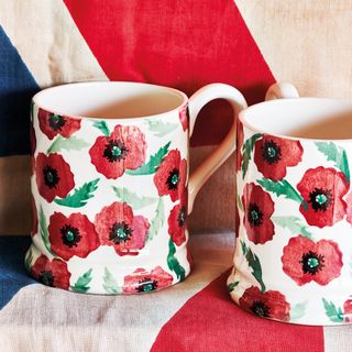 cups with red flower print
