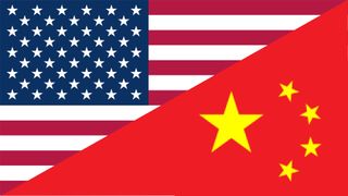 Flag of America and flag of China