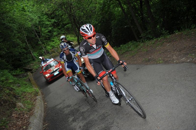 Oliver Zaugg was the first rider over the Mortirolo in 2012 which was the first time it was climbed from the Tovo di Sant'Agata side