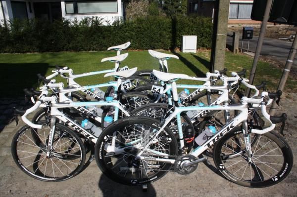 The Trek bikes outside the team bus