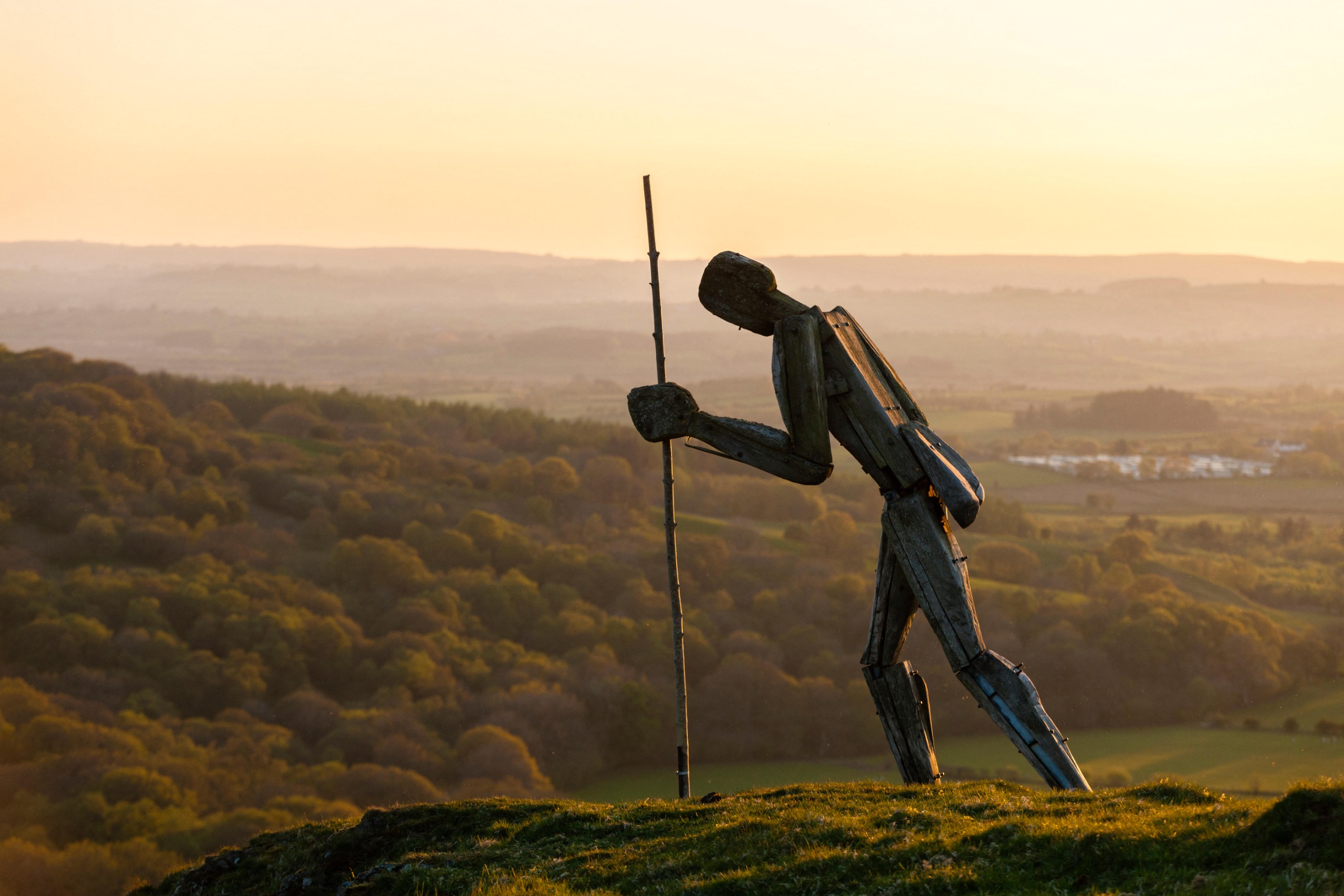 A statue of a pilgrim in the hills of Strata Florida