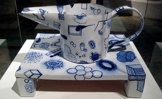 Objects illustrated with Oiva Toikka designs at the Design Museum
