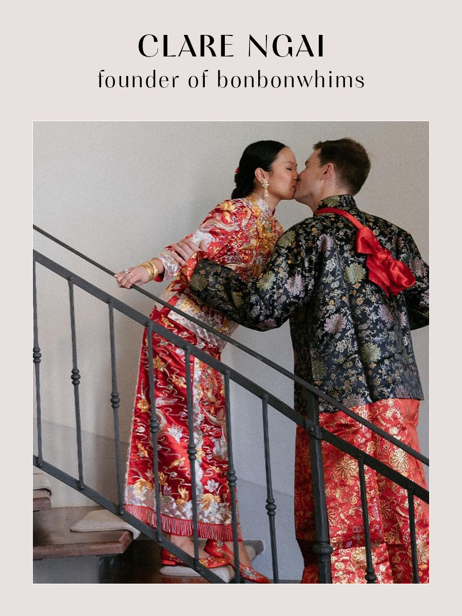 Clare Ngai and her partner wearing traditional wedding attire.