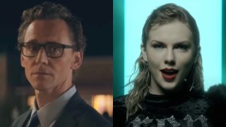 From left to right: Tom Hiddleston in The Life of Chuck and Taylor Swift in the Look What You Made Me Do music video.