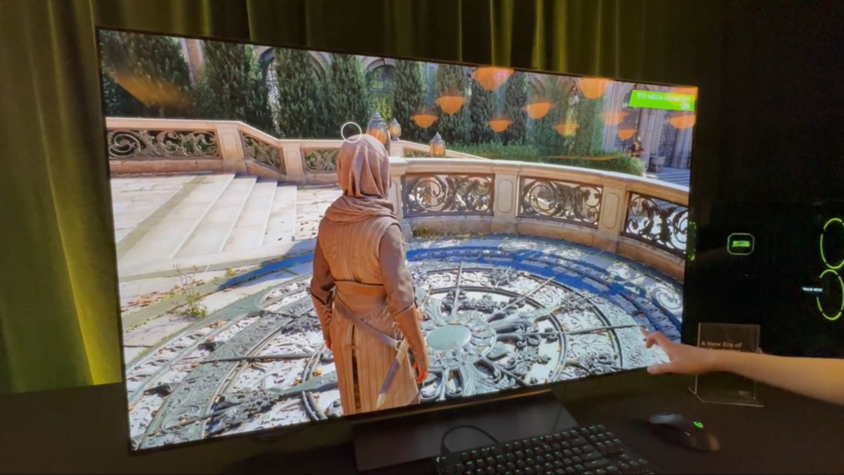 A photo of Nvidia&#039;s Zorah graphics demo running a large gaming monitor