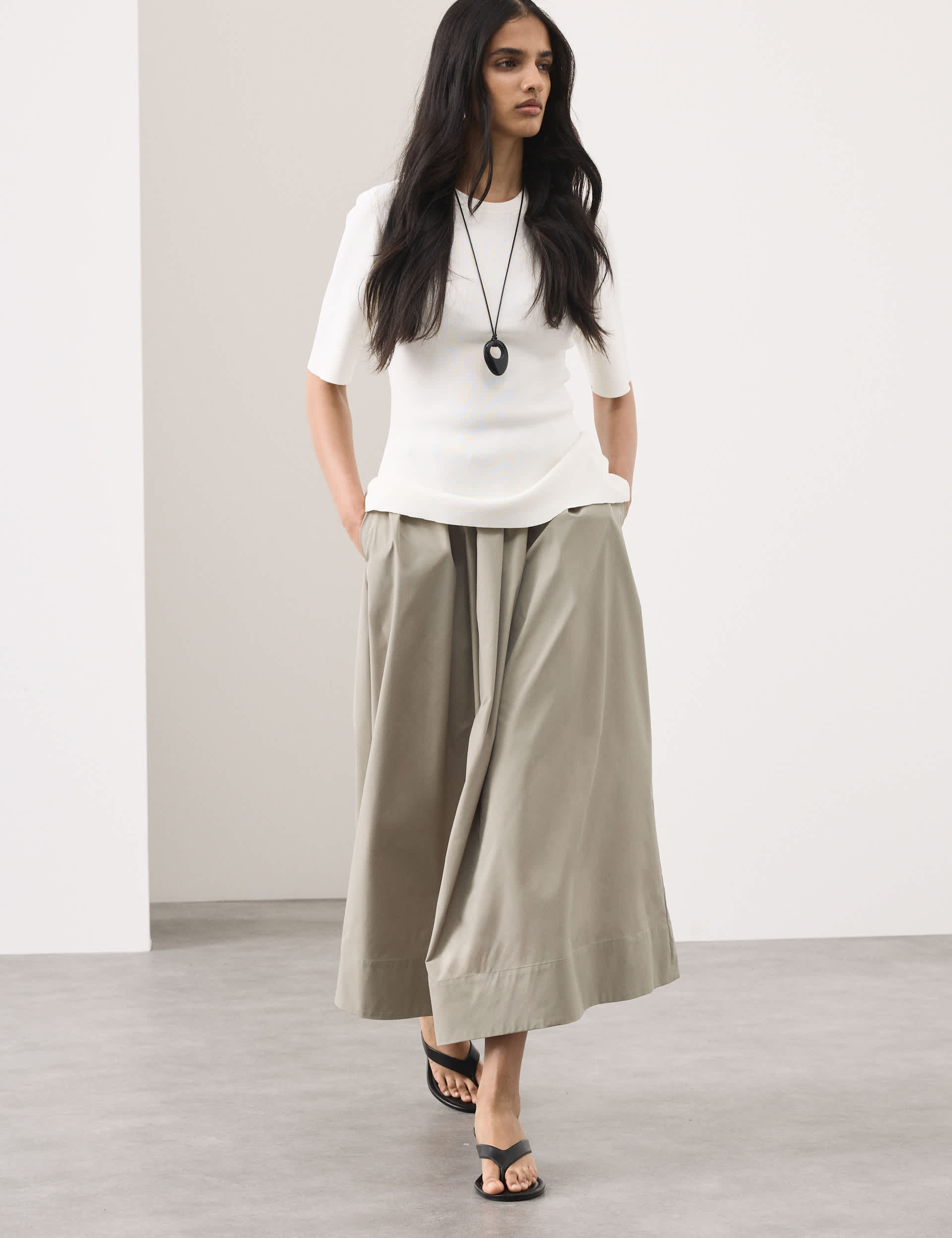 Taffeta Pleated Maxi Skirt