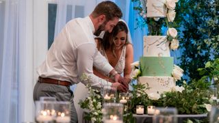 Matt and Colleen cutting their wedding cake in Love Is Blind season 3