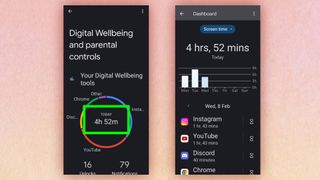 A screenshot showing the steps required to check screen time on Android