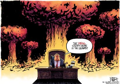 Political cartoon U.S. Trump Russia scandal Leaks