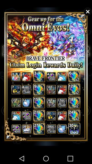 Brave Frontier cumulating daily login bonus chart