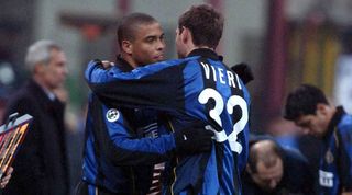 Ronaldo replaces Christian Vieri in an Inter game against Fiorentina in 2001.