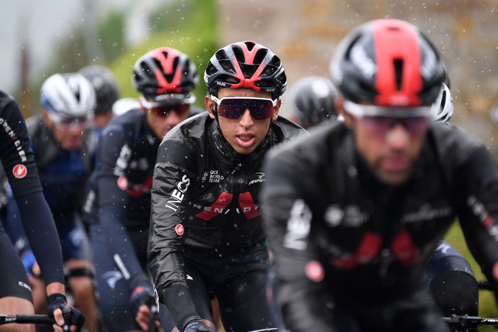 SESTOLA ITALY MAY 11 Egan Arley Bernal Gomez of Colombia and Team INEOS Grenadiers during the 104th Giro dItalia 2021 Stage 4 a 187km stage from Piacenza to Sestola 1020m Rain girodiitalia Giro UCIworldtour on May 11 2021 in Sestola Italy Photo by Tim de WaeleGetty Images