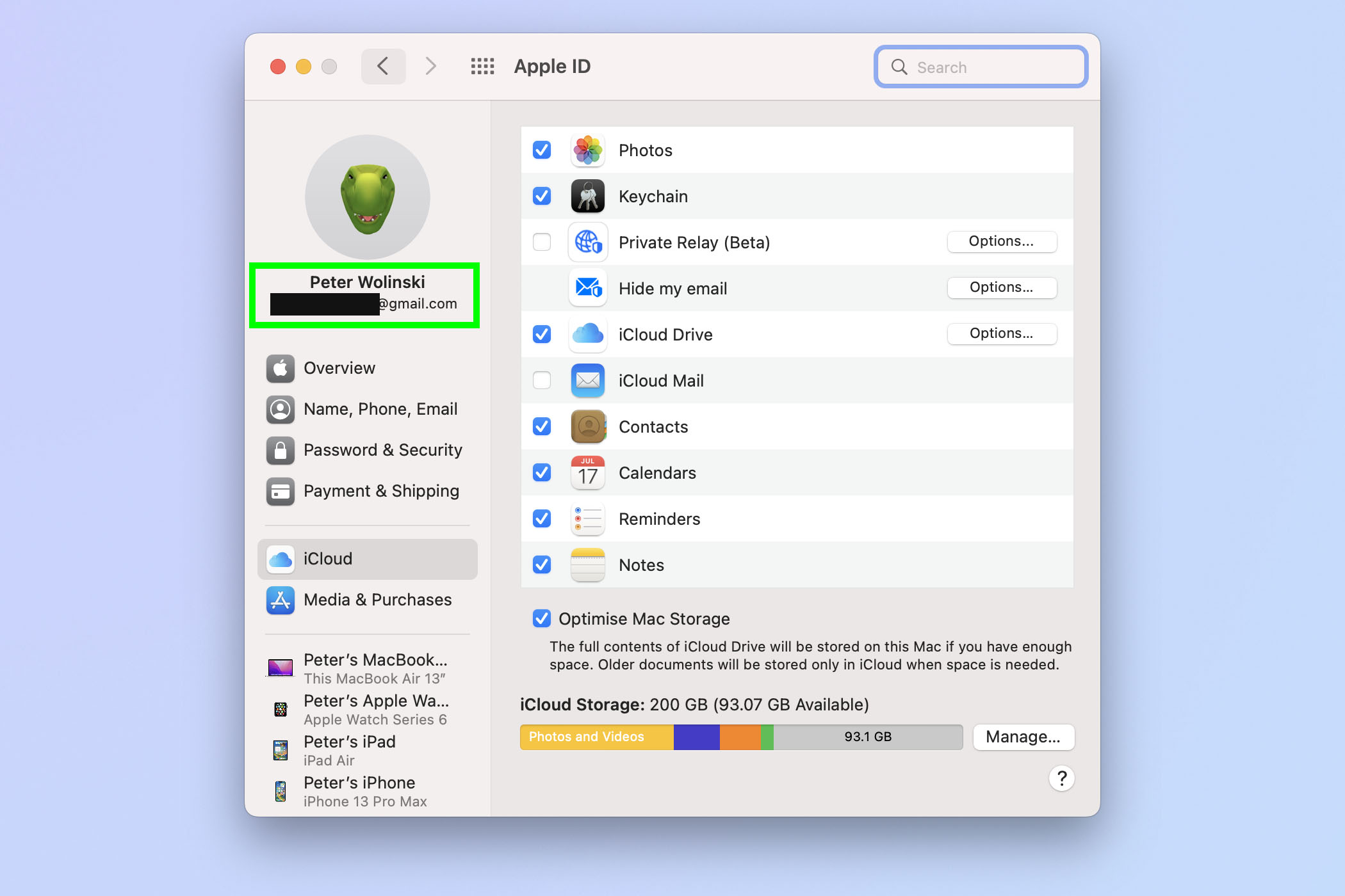 Снимок экрана, показывающий, как найти свой Apple ID на Mac, в который вы вошли