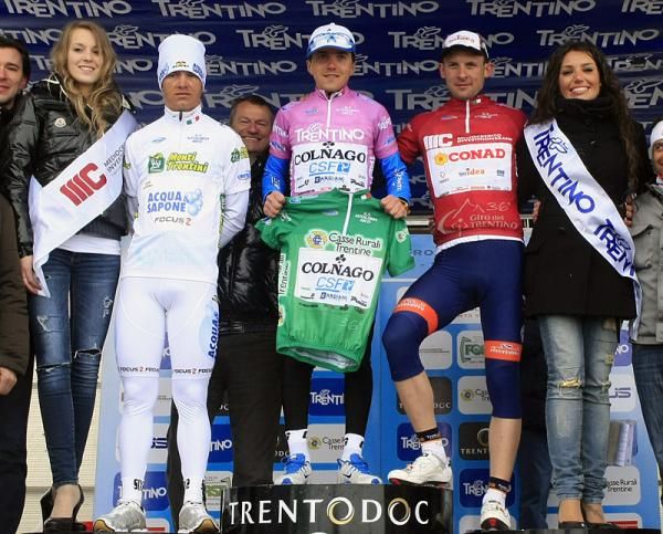 Final jersey holders at the Giro del Trentino (l-r): Carlos Betancur, Domenico Pozzovivo and Marco Frapporti