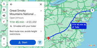 trailering route in google maps