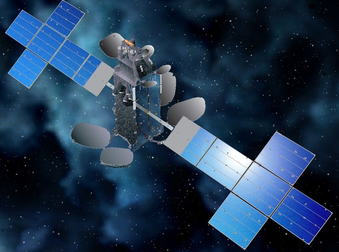 An artist's impression of the Intelsat 39 communications satellite in orbit.