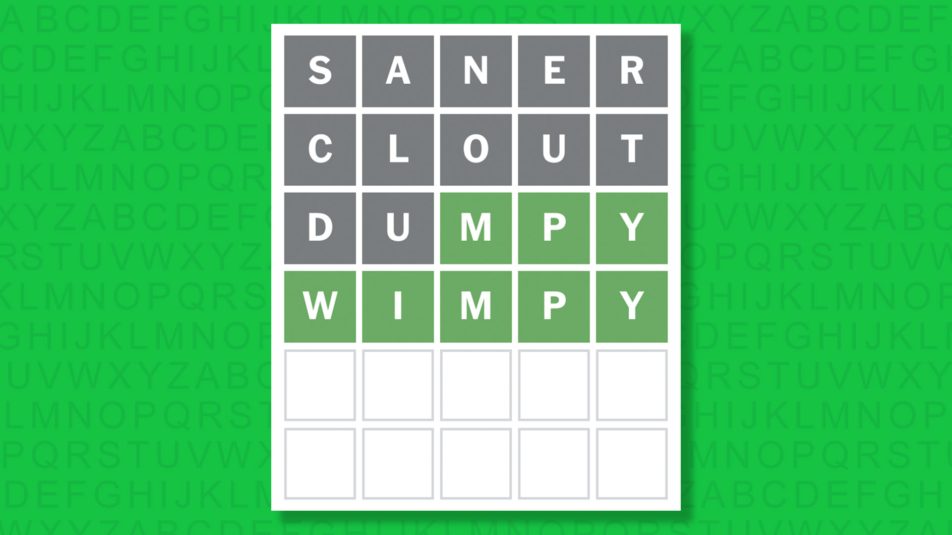 NYT Wordle answer for game 1880 on a green background