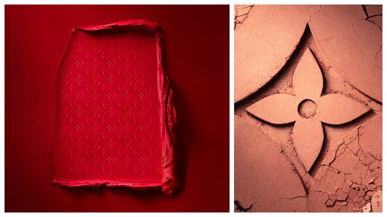 Louis vuitton beauty close up on red and tan makeup