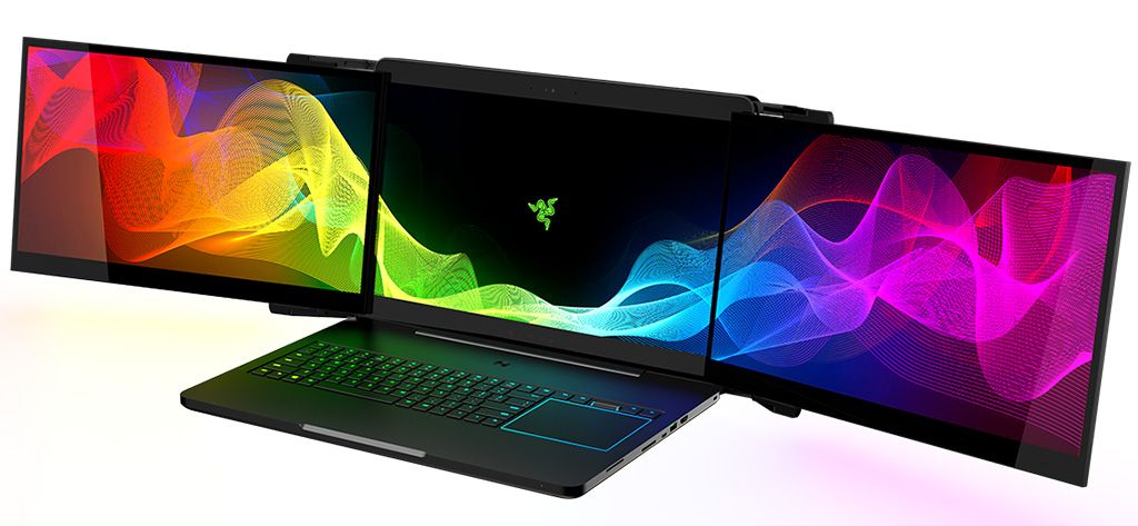 Razer prototype &quot;Project Valerie&quot; laptop with fold out additional screens to the left and right