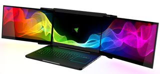 Razer prototype "Project Valerie" laptop with fold out additional screens to the left and right