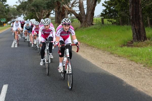 MB Cycles prepare for the first sprint prime. Kirsty Broun is already in second wheel