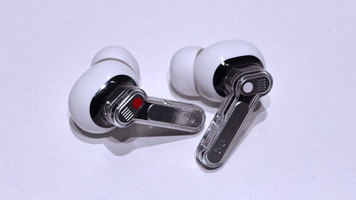 Nothing Ear 3; photos of white and metallic earbuds with transparent plastic casing